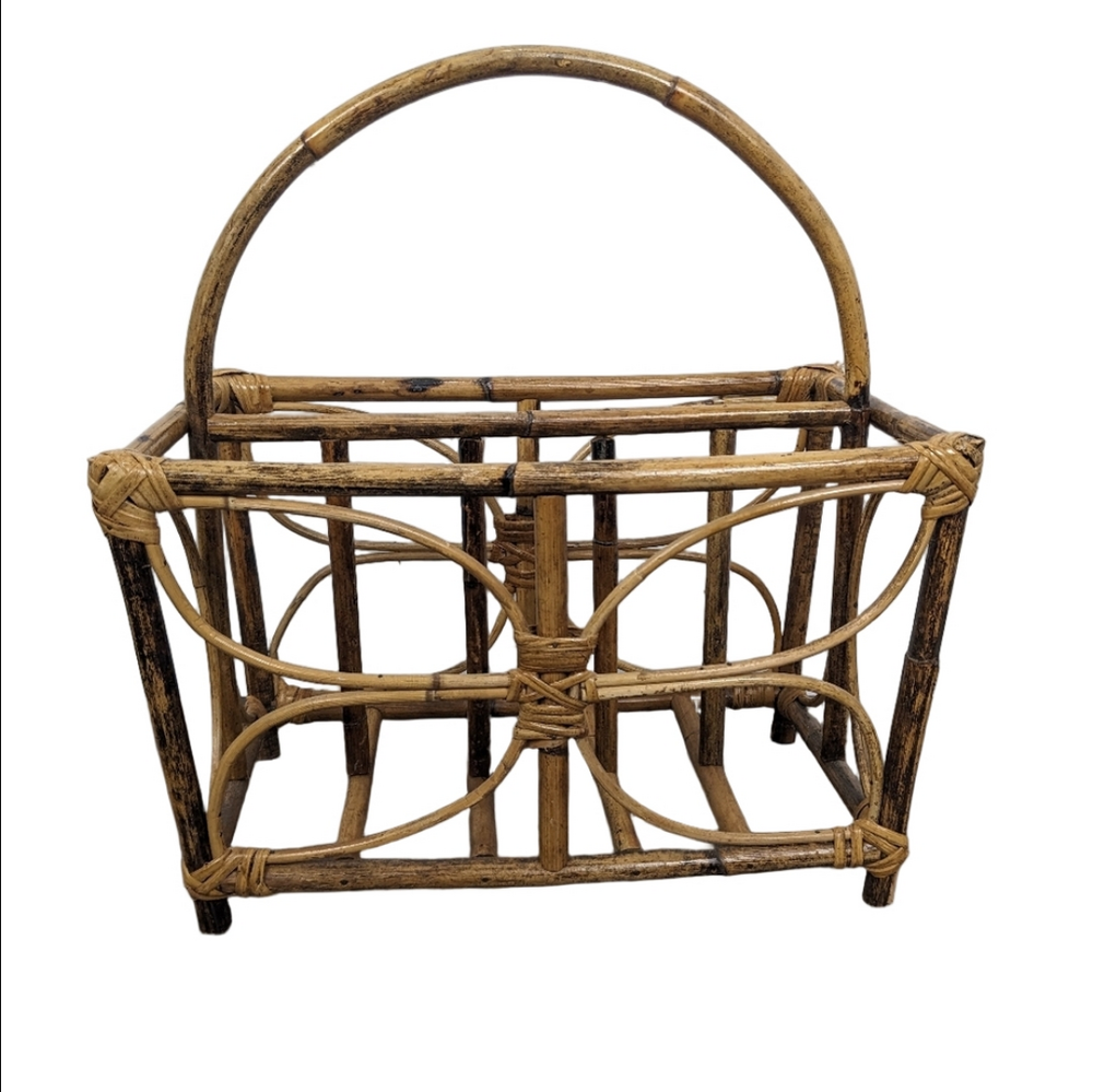 Vintage Boho Rattan Bamboo Butterfly Magazine Rack MCM - Picture 3 of 5